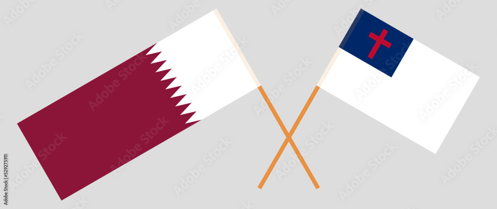 Crossed flags of Qatar and christianity. Official colors. Correct proportion Crossed flags of Qatar and christianity. Official colors. Correct proportion