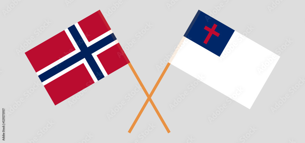Crossed flags of Norway and christianity. Official colors. Correct proportion