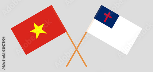 Crossed flags of Vietnam and christianity. Official colors. Correct proportion