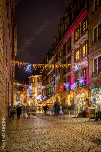 A beautiful cityscape at the famous Christmas market in Strasbourg in France.