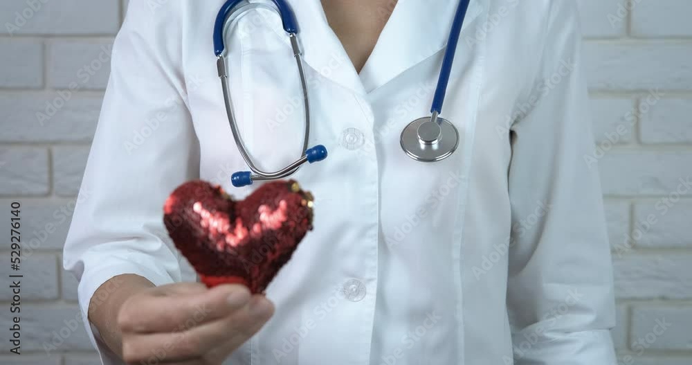 Doctor with handmade heart. A therapist hold a nice red handmade hearth in her hands. A concept of world doctor day.