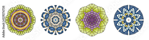 Set of circular mandala patterns for coloring, henna, tattoo, mehndi, books, decoration. Ornate decorative ornament in ethnic oriental style