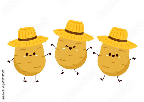 Potato character design. Potato vector. Potato cartoon on white background. Farmer hat. Peasant hat vector.