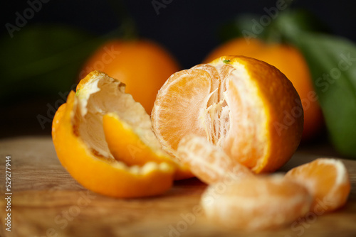 Close-up of peeled orange on table photo