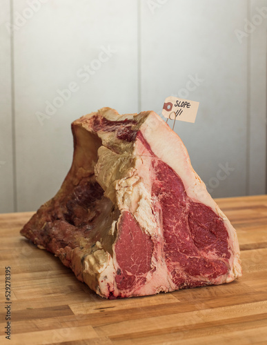 Raw beef on wooden table