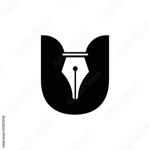 Initial Letter U Pen Nib Icon For Education Logo and Law Symbol Vector Template Based Alphabet