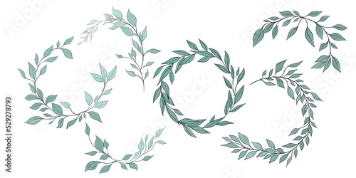 Hand drawn floral frames with flowers, branch and leaves. Elegant logo templa...