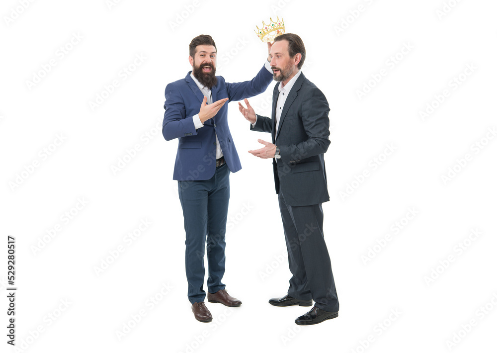 Respected king. Respected position in society. Achievements and reputation. VIP concept. Men wear crown. Businessmen successful people. Rich and powerful people. Respected bearded man. Self esteem Respected king. Respected position in society. Achievements and reputation. VIP concept. Men wear crown. Businessmen successful people. Rich and powerful people. Respected bearded man. Self esteem