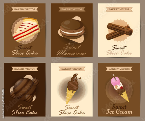Set of illustrations of desserts fast food concept flyers and banners vector