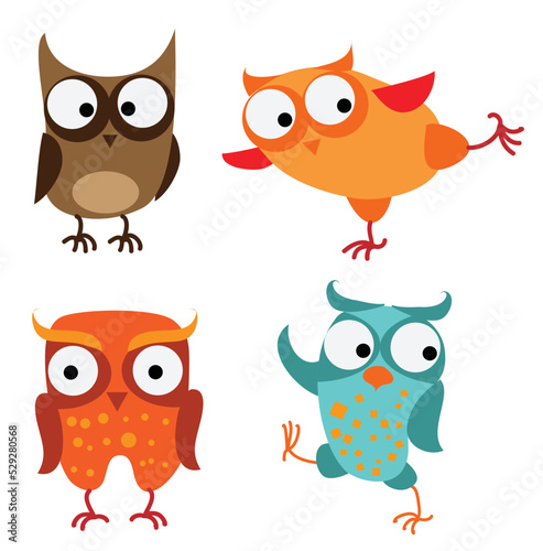 Wallpaper Mural Funny owls collection. Cute hand drawn owl characters. Set of vector illustrations in cartoon style Torontodigital.ca