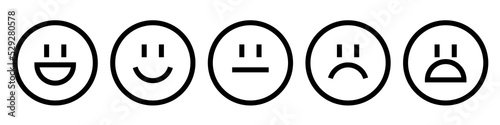 Rating scale or pain scale in the form of emoticons. From green to red smiley. Flat emoticons and scale. Vector clipart isolated on white background.
