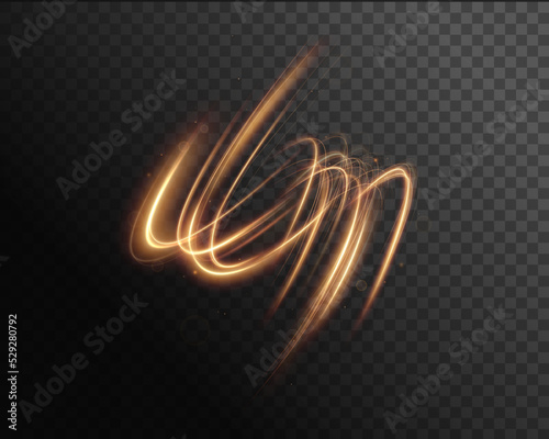 Light golden Twirl. Curve light effect of golden line. Luminous golden circle. Light gold pedistal, podium, platform, table. Vector PNG. Vector illustration	