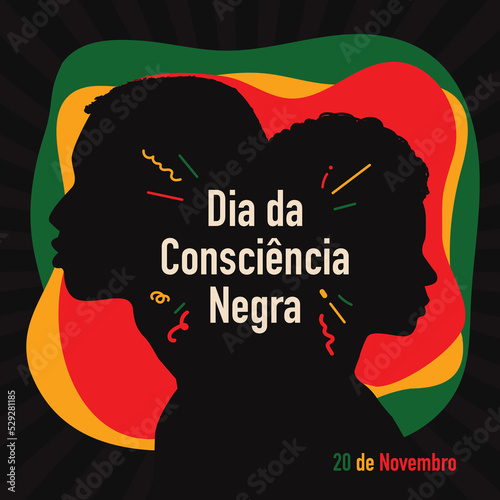 Black awareness day. Dia da Consciencia Negra. Vector Illustration withman and woman silhouette.