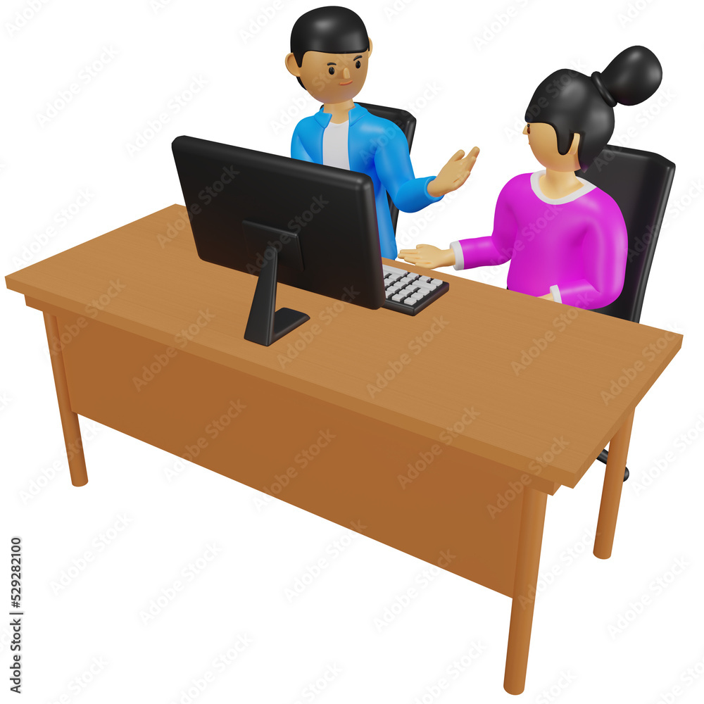 3D cartoon character office employee working in front of the computer 3D cartoon character office employee working in front of the computer