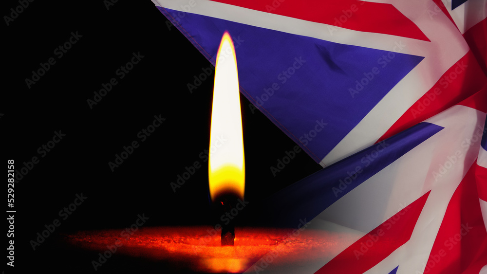 Leinwandbild Motiv - shintartanya : Mourning UK.Death of Queen Elizabeth.Sorrow.Symbol of UK flag,crown and burning candle.Mourning and mourning banner