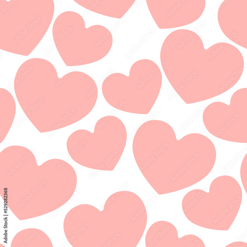 Pattern of pink hearts on a white background