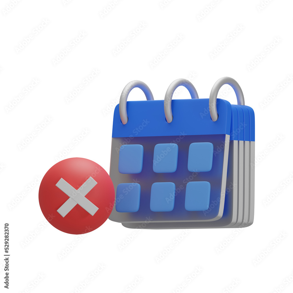 3d rendering of calendar and incorrect icon 3d rendering of calendar and incorrect icon