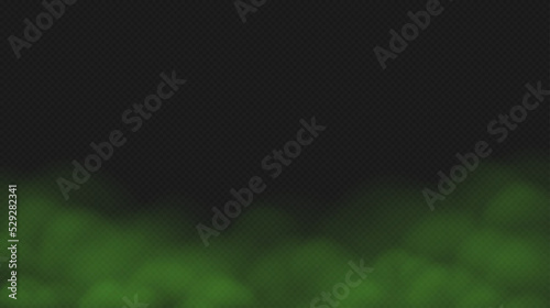 Green fog, bad smell or toxic smoke cloud isolated on transparent background. Realistic smog, haze, mist or cloudiness effect. Realistic vector illustration.