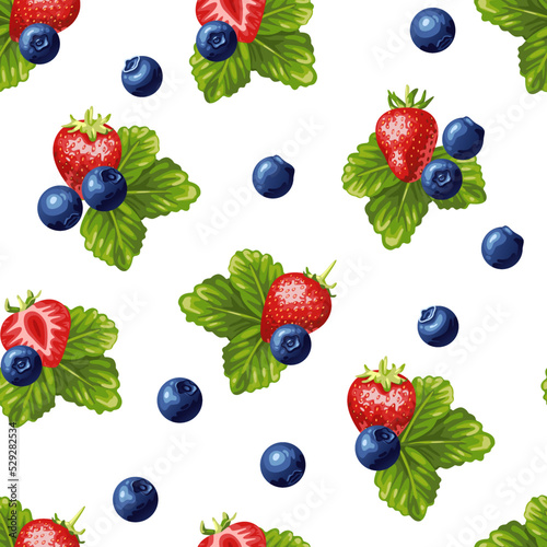 A pattern of juicy strawberries and blueberries (ID: 529282534)