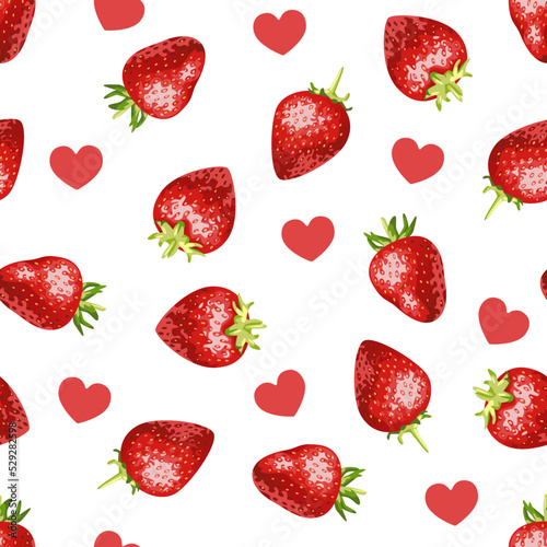 A pattern of juicy strawberries and hearts (ID: 529282598)