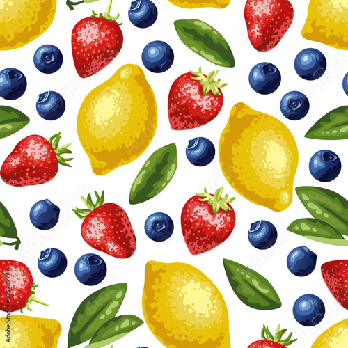 The pattern of strawberries, blueberries and lemons (ID: 529282727)