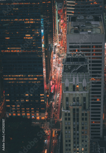 Photography aerial view street night Manhattan New York usa