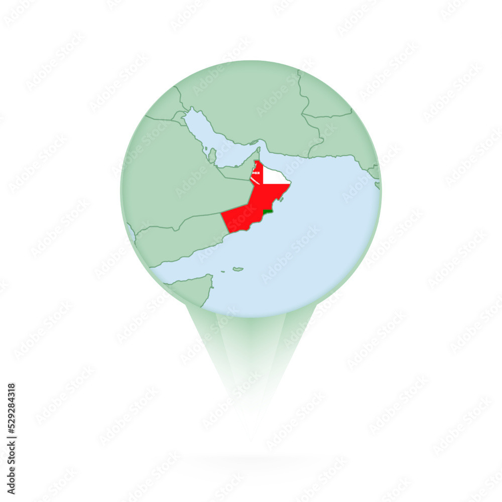 Oman map, stylish location icon with Oman map and flag. Oman map, stylish location icon with Oman map and flag.