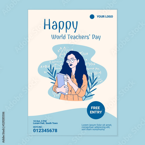 Illustrations of Beautiful Female Teacher for World Teachers' Day poster template