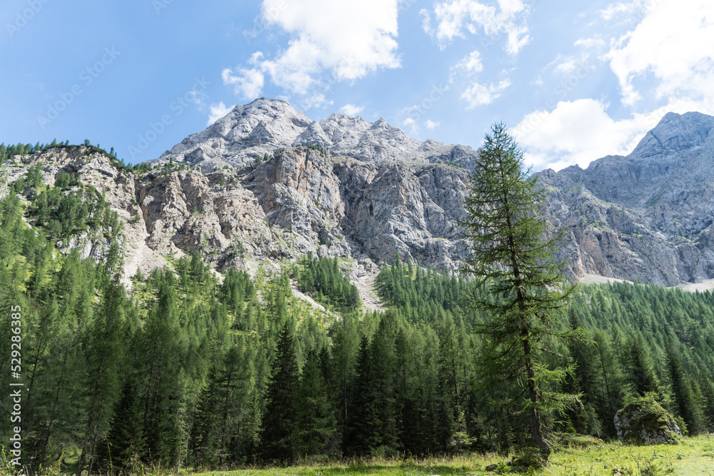 Viewpoint from Forcella Franzei Route to Cima d'Auta Occidentale Peak, Dolomites Alps, Italy 