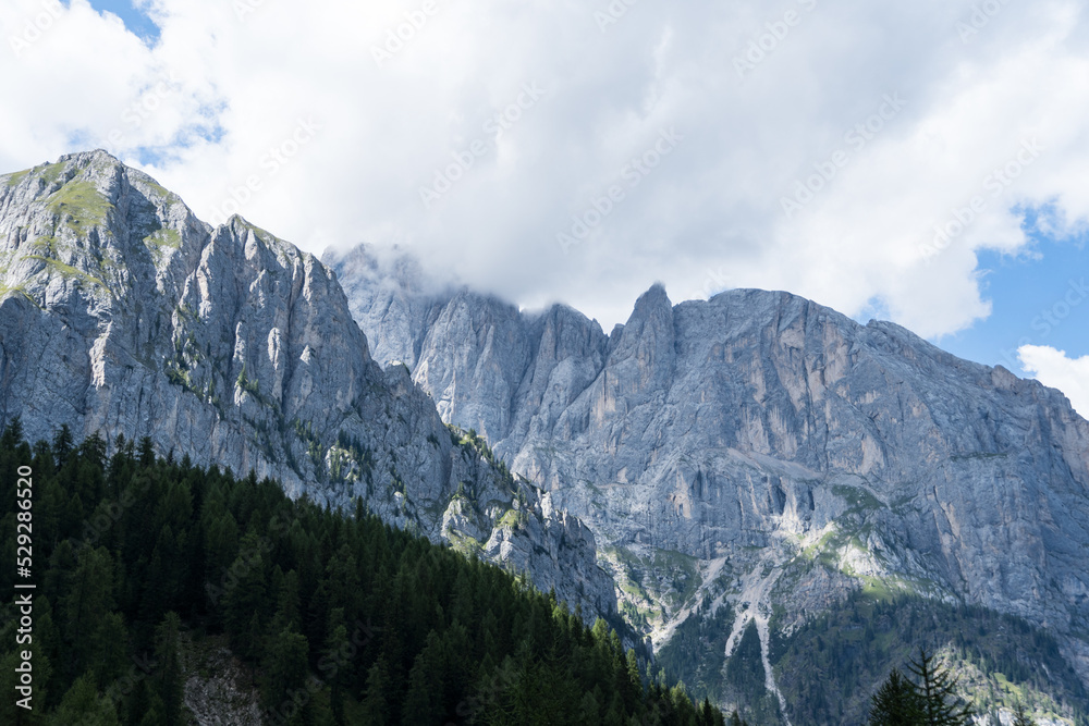 mountains and clouds,  Forcella Franzei Route, Dolomites Alps, Italy 