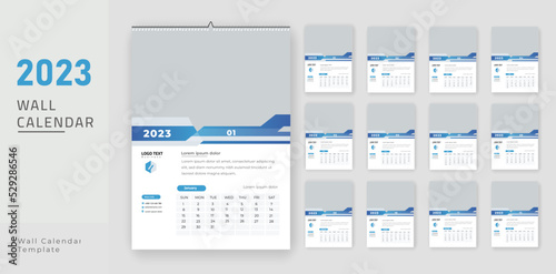 Modern wall calendar 2023 template design