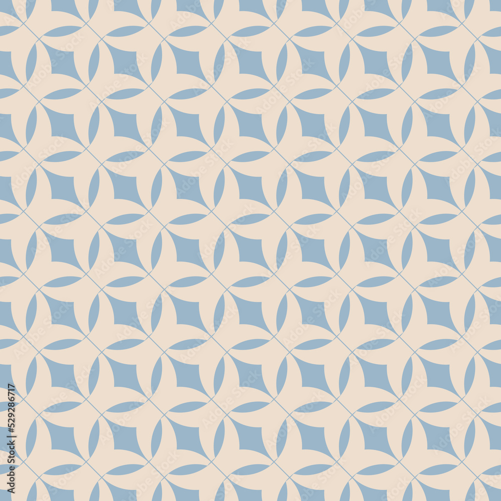 Vector geometric seamless pattern. Abstract texture with diagonal grid, mesh, net, lattice, curved shapes, interlocking elements. Retro vintage style background. Blue and beige. Repeat geo design Vector geometric seamless pattern. Abstract texture with diagonal grid, mesh, net, lattice, curved shapes, interlocking elements. Retro vintage style background. Blue and beige. Repeat geo design