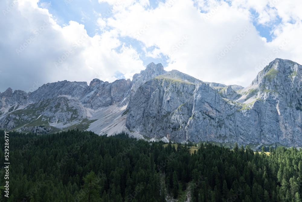 mountains and clouds,  viewpoint from Forcella Franzei Route, Dolomites Alps, Italy 