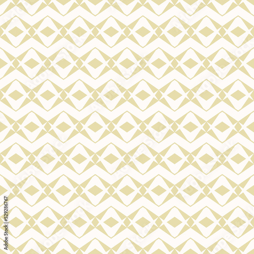 Vector seamless pattern. Luxury ornamental background, repeat geometric tiles, diamonds, stripes, zigzag lines. Abstract minimal gold and white ornament texture. Simple design for decor, fabric, print