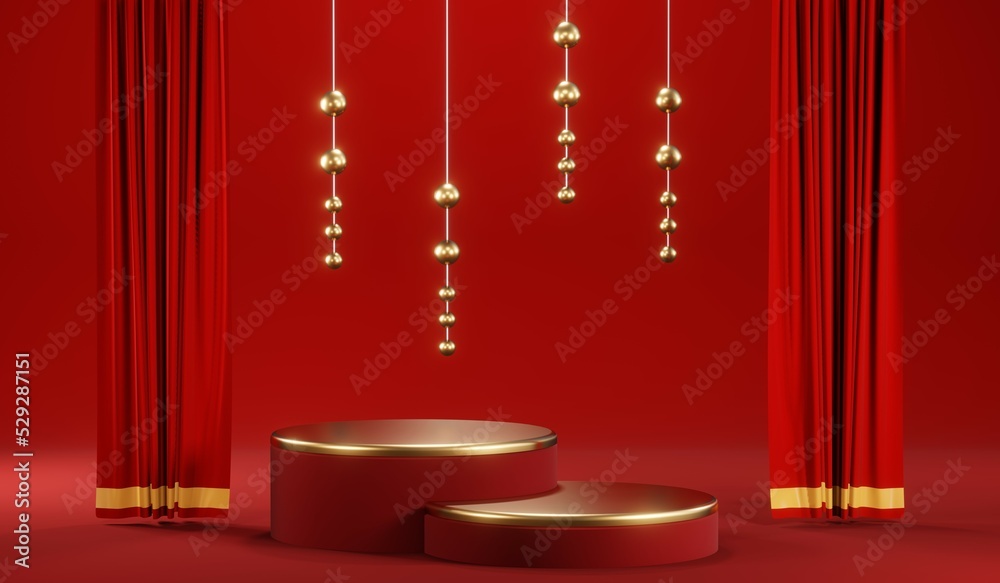 3D rendering of blank product background for cream cosmetics Modern red podium background 3D rendering of blank product background for cream cosmetics Modern red podium background