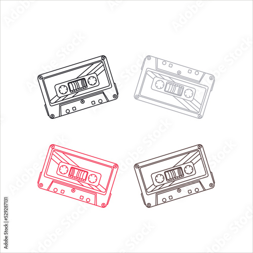 set of classic cassette tapes line art