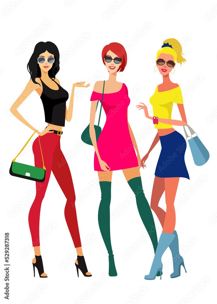 Three attractive female figures standing. Three attractive female figures standing.