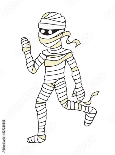 Cute Halloween mummy cartoon. Vector illustration isolated on white background.