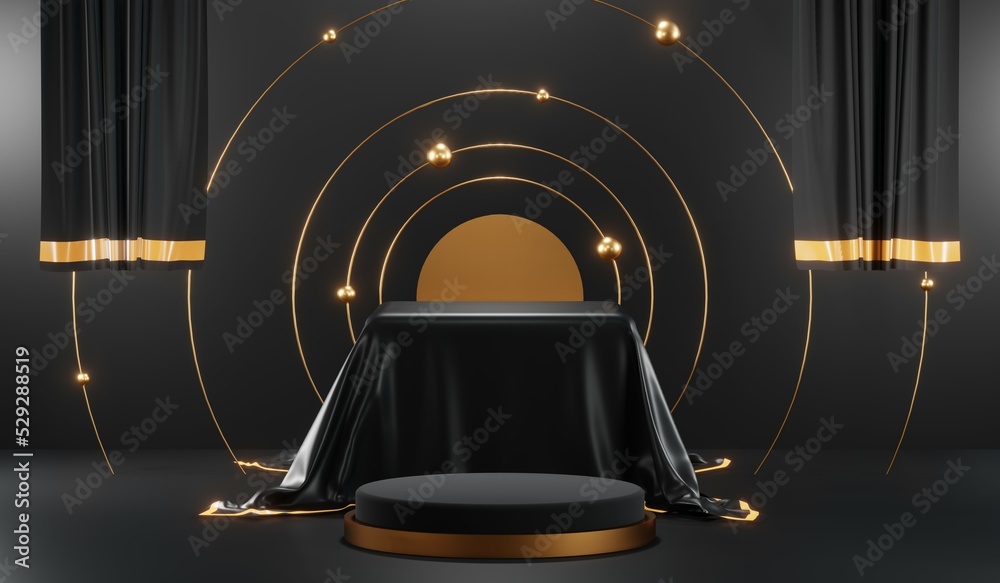 3D rendering of blank product background for cream cosmetics Modern black podium background 3D rendering of blank product background for cream cosmetics Modern black podium background