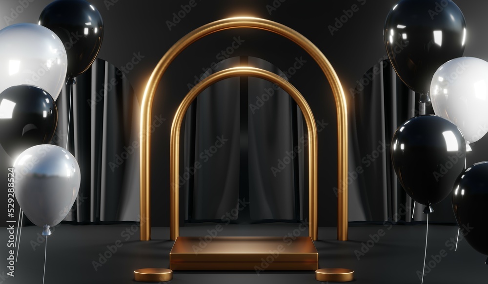 3D rendering of blank product background for cream cosmetics Modern black podium background 3D rendering of blank product background for cream cosmetics Modern black podium background