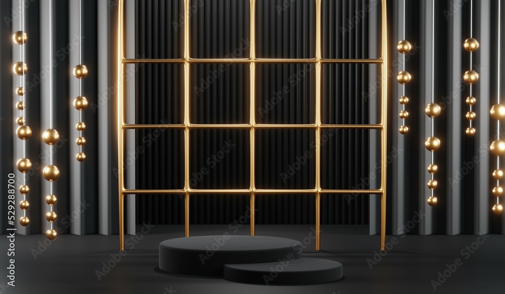 Fototapeta premium 3D rendering of blank product background for cream cosmetics Modern black podium background