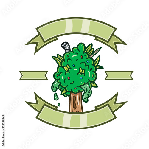 Cartoon Mascot of Weed Bud Ice Cream Stick Logo With Blank Labels.