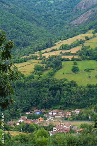 View of the town of Riello in the council of Teverga ,Teberga, in Asturias, Spain.