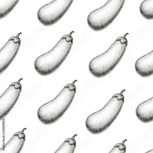 Eggplant seamless pattern. Hand drawn background. Vector illustration. Hand drawing sketch illustration. Eggplant vegetable hand drawn backdrop.