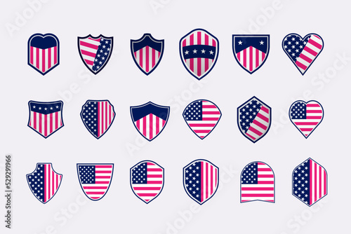 set of american flags shied