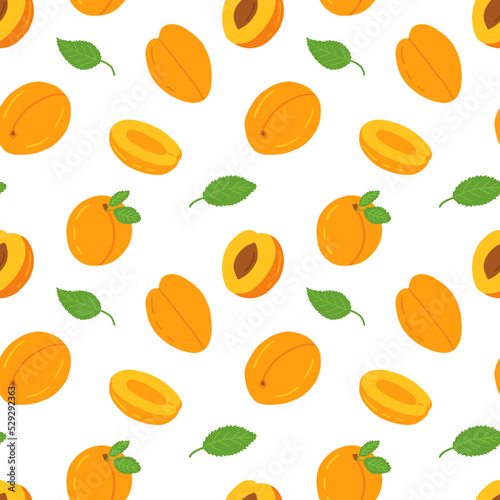 Fototapeta Naklejka Na Ścianę i Meble -  Vector cartoon apricot seamless pattern isolated on white background. Different peach and apricot vector pattern.
