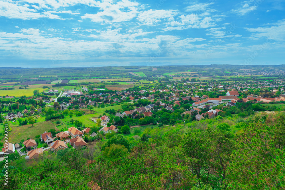 Beauitful village with green trees and grass In Hungary