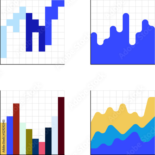 Business graphs and charts icon. Vector Business infographics - statistic and data, charts diagrams, money, down or up arrow, financial chart, economy reduction