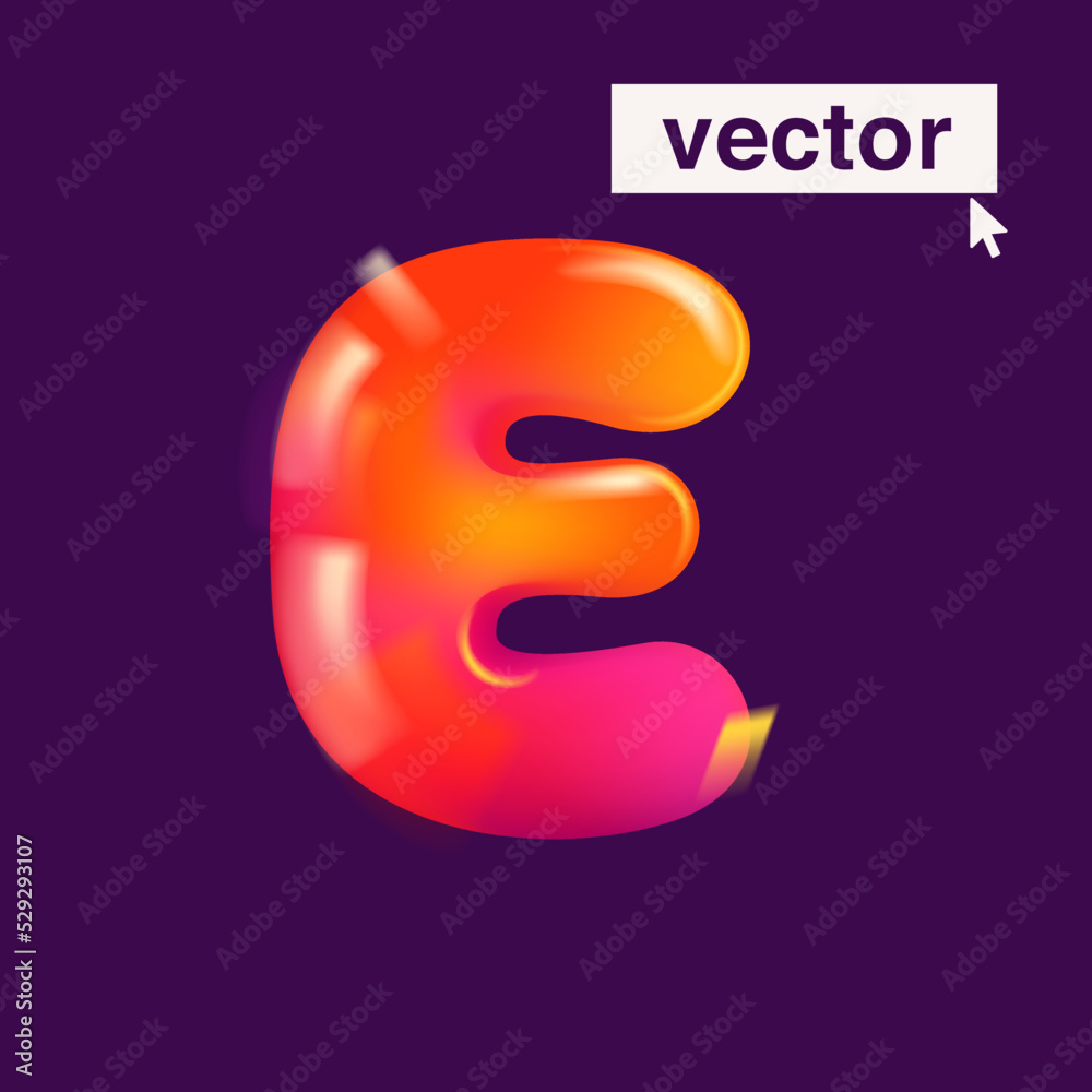 Obraz premium Letter E logo realistic 3D design in cartoon balloon style. Vector illustration.