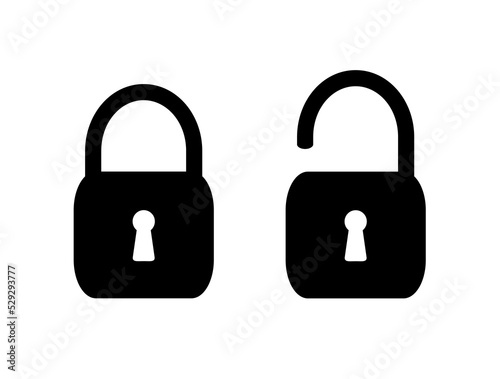 Lock icon collection. Locked and unlocked black line icon set. Flat security symbol. Vector illustration.